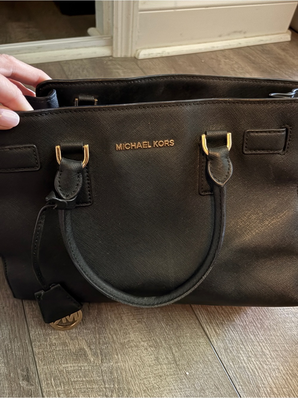 Michael Kors Black Saffiano Satchel with Gold Hardware